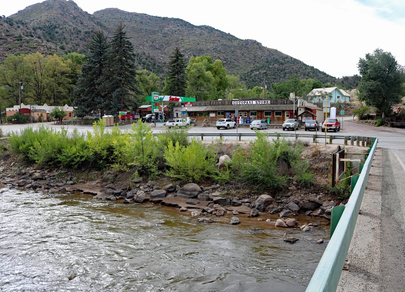 Cotopaxi, Colorado — the Cotopaxi Store on U.S. Highway 50 across the Arkansas River, 2018