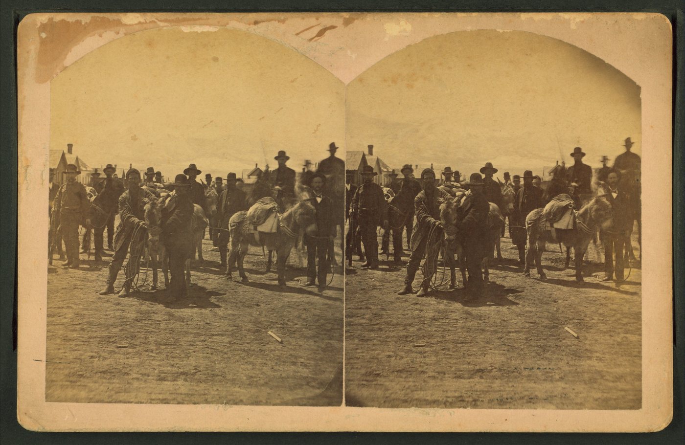 Silver Cliff, Colorado, c.1880s — group of men with burros (Robert N. Dennis stereoscopic views, NYPL)