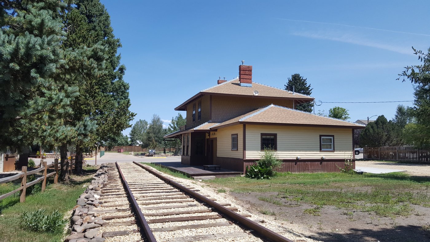 The restored Denver & Rio Grande train depot in Westcliffe, Colorado, with relaid standard-gauge track, 2022